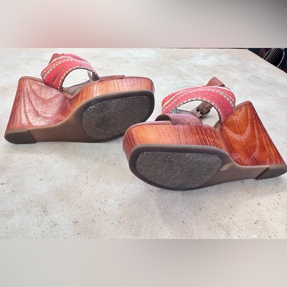 Lucky Brand Lapaloma Boho Leather & Wood Wedge Woven Strap 4.5” Heels - Sz 10 - Picture 10 of 12